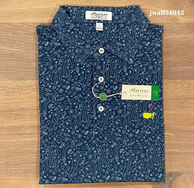 2024 Masters by Peter Millar Course Design Performance Tech Golf Polo Shirt Navy