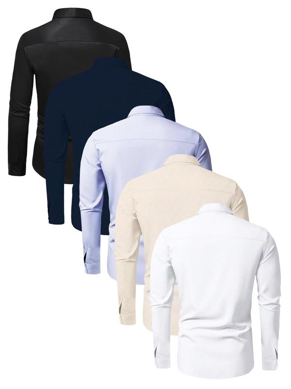 Men's Solid Long Sleeve Button Front Shirt, Business Formal Shirt for Work Office, Menswear for All Seasons Top