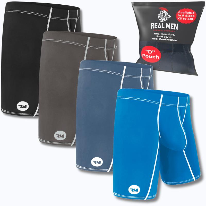 Nylon 9in Boxer Briefs ABCD Pouch 4pk Black Dark Blue Gray Light Blue