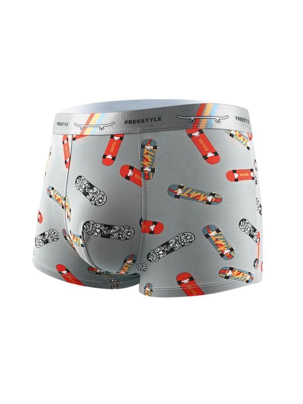 Men's 5pcs All Over Cartoon Print Boxer Briefs, Regular Fit Casual Comfy Tape Short-leg Boxer Briefs, Bf Gift Basket, Men's Underwear, Breathable Menswear