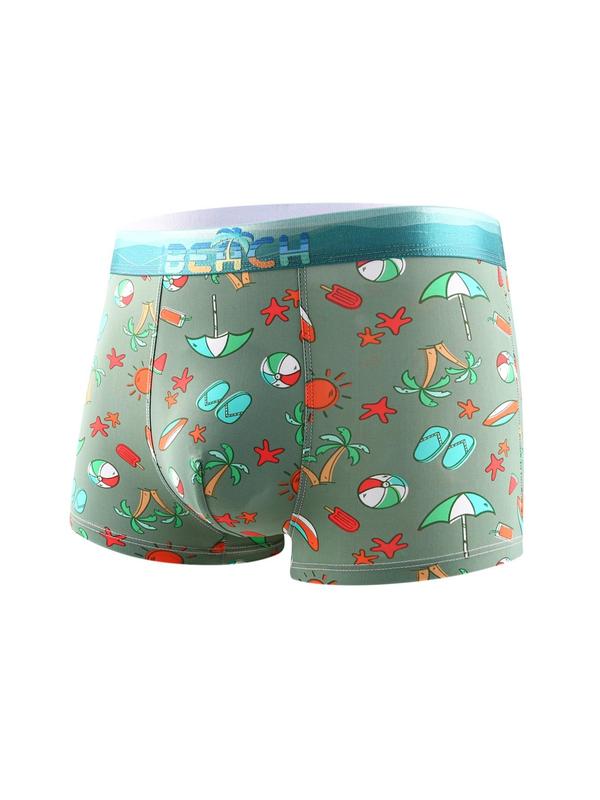 Men's 5pcs All Over Cartoon Print Boxer Briefs, Regular Fit Casual Comfy Tape Short-leg Boxer Briefs, Bf Gift Basket, Men's Underwear, Breathable Menswear