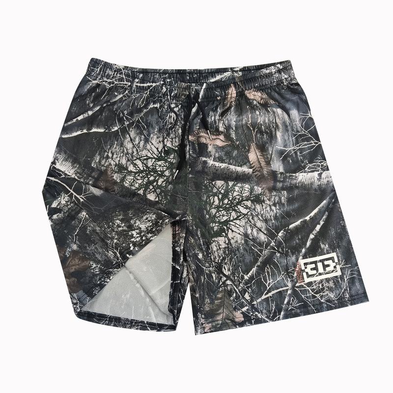 Camouflage Camo Shorts New casual comfort Old tree high waist shorts Men's muscle fitness quarter pants mesh breathable, men'sand women's elastic shorts Menswear Underwear Tropical Trouser Polyester Stylish Loose Workout Human