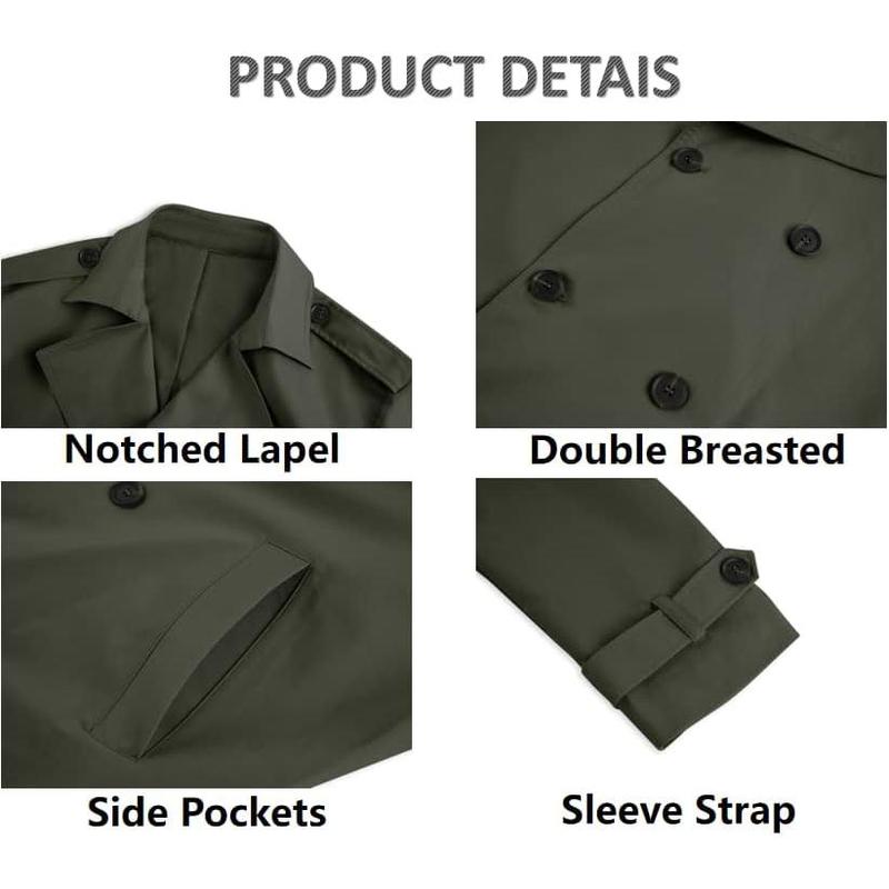 Runcati Mens Double Breasted Trench Coat Notched Lapel Casual Slim Fit Long Windbreaker Overcoat essential  coat