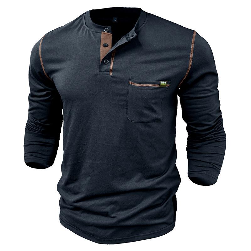 2024 European And American Trendy Men's T-shirts, Outdoor Long-sleeved Henley Shirts, Fashionable And Casual Color-blocked Knitted T-shirts