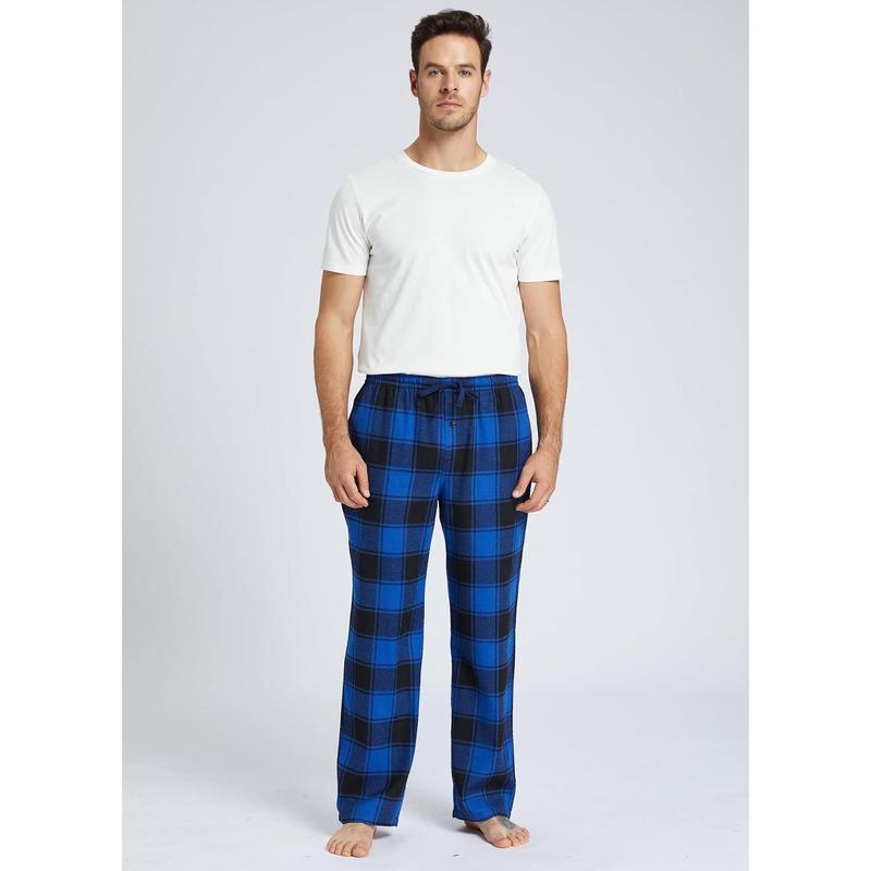 Mens Pajama Pants Flannel Cotton Plaid Sleep & Lounge Pants, PJ Bottoms with Pockets and Button Fly