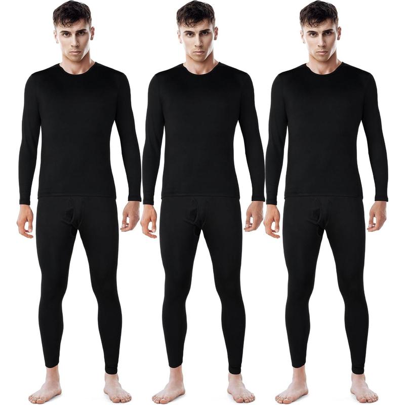 3 Sets Men's Thermal Underwear Long Johns Base Layer with Fleece Lined for Winter Cold Weather