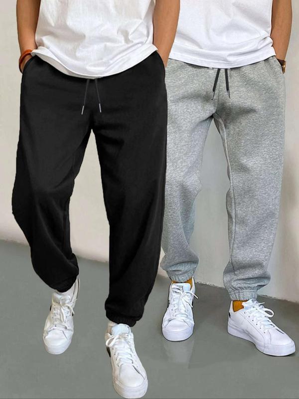 Men's Plain Pocket Drawstring Waist Sweatpants, Regular Fit Basic Jogger Pants, Boys Clothing, Summer Bottoms, Men's Clothing for Daily Wear