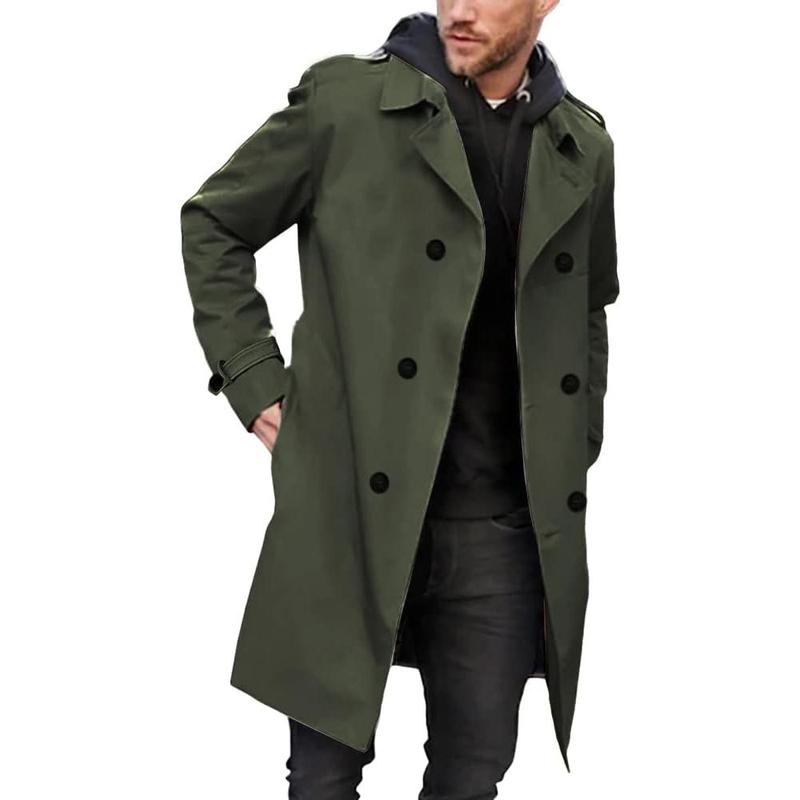 Runcati Mens Double Breasted Trench Coat Notched Lapel Casual Slim Fit Long Windbreaker Overcoat essential  coat