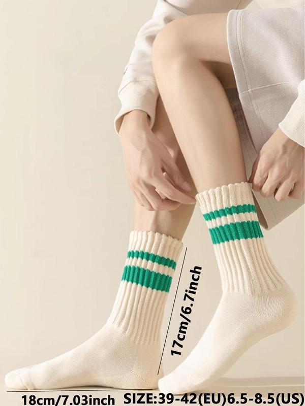 Men's 6 Pairs Striped Print Crew Socks, Casual Comfortable Breathable Socks for Daily Wear, Knit Socks for All Seasons