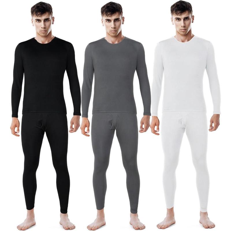 3 Sets Men's Thermal Underwear Long Johns Base Layer with Fleece Lined for Winter Cold Weather