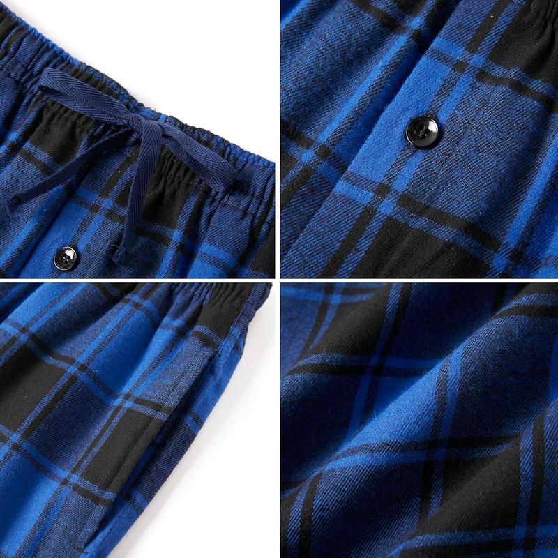 Mens Pajama Pants Flannel Cotton Plaid Sleep & Lounge Pants, PJ Bottoms with Pockets and Button Fly