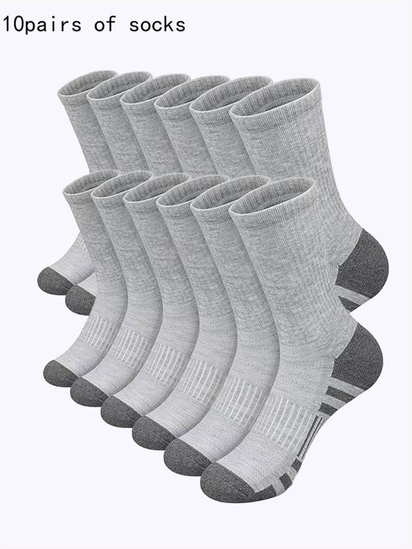 Men's 10 Pairs Colorblock Crew Socks, Casual Moisture Wicking Socks, Soft Comfy Breathable Simple Socks for All Seasons Daily Wear, Socks for Men