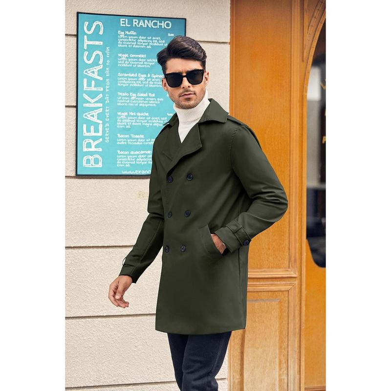 Runcati Mens Double Breasted Trench Coat Notched Lapel Casual Slim Fit Long Windbreaker Overcoat essential  coat