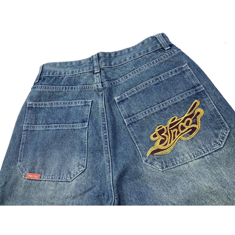 Men Gothic Embroidery  Vintage JNCO Y2K Baggy Jeans High Quality Jeans Streetwear Unisex Casual Wide Leg Hip Hop Jeans