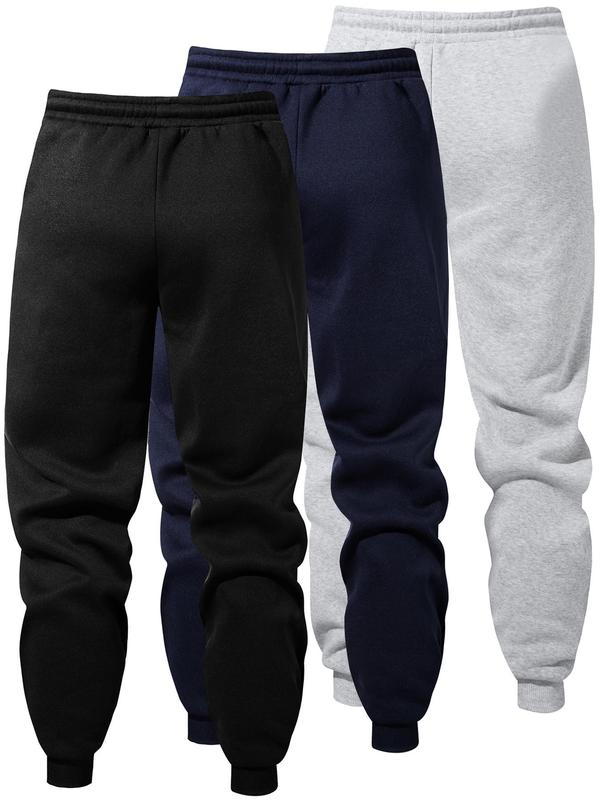 Men's Solid Color Patched Drawstring Waist Sweatpants, Casual Comfy Regular Fit Jogger Pants for Fall & Winter, Men's Trousers for Daily Wear