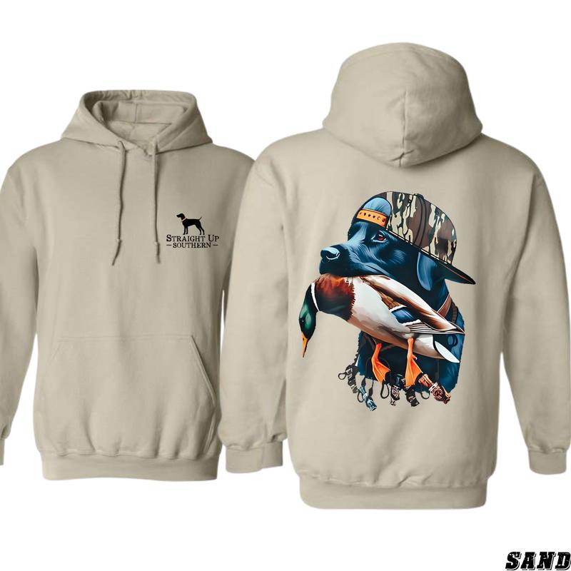 Straight Up Southern Hoodie - Bold Black Hunting Dog with Duck Graphic, Perfect for Outdoorsmen and Waterfowl Hunters, Unisex Hoodie for Adventure and Style Menswear Sweaters