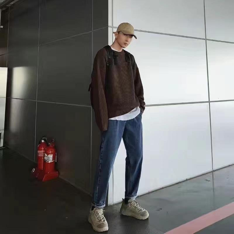 Inner Wear Base Knitwear Solid Color round Neck Sweater Loose All-Matching Thickened Trendy Sweater Men's Coat