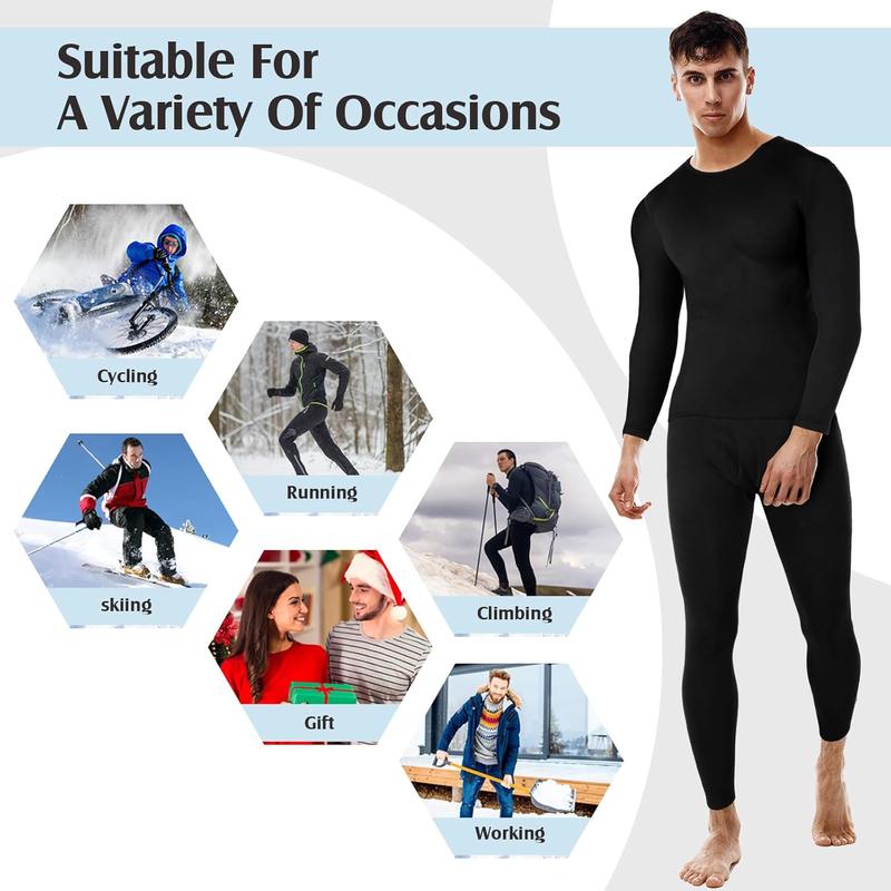 3 Sets Men's Thermal Underwear Long Johns Base Layer with Fleece Lined for Winter Cold Weather