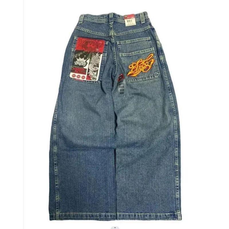 Men Gothic Embroidery  Vintage JNCO Y2K Baggy Jeans High Quality Jeans Streetwear Unisex Casual Wide Leg Hip Hop Jeans