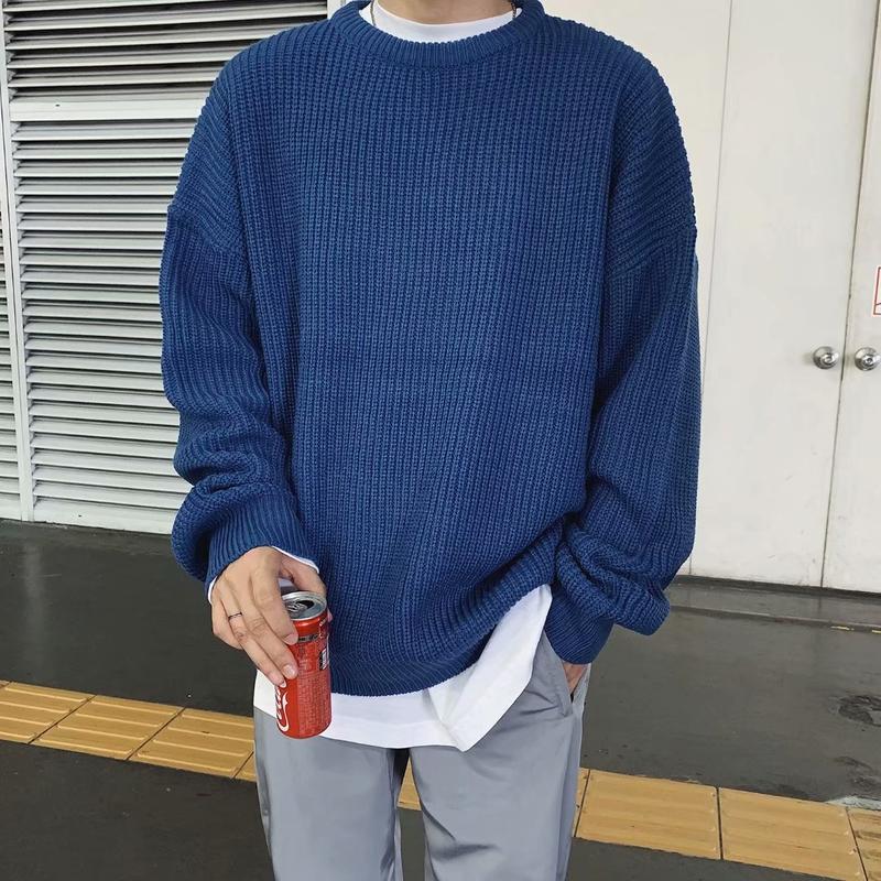 Inner Wear Base Knitwear Solid Color round Neck Sweater Loose All-Matching Thickened Trendy Sweater Men's Coat