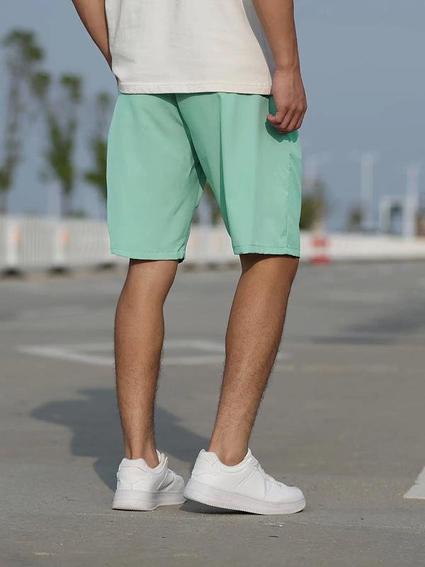 Men's Solid Drawstring Waist Shorts, Casual Pocket Straight Leg Shorts for Summer Streetwear, Shorts for Men, Men's Bottoms for Beach Vacation