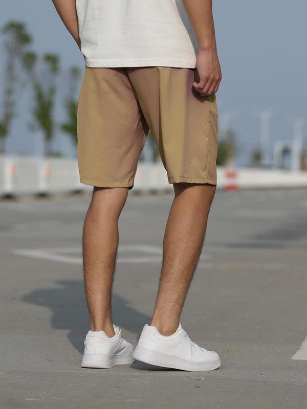 Men's Solid Drawstring Waist Shorts, Casual Pocket Straight Leg Shorts for Summer Streetwear, Shorts for Men, Men's Bottoms for Beach Vacation