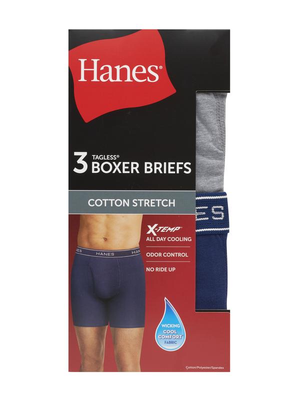 Hanes Men's Value Stretch Boxer Briefs, Assorted, 3-Pack Cotton Fabric