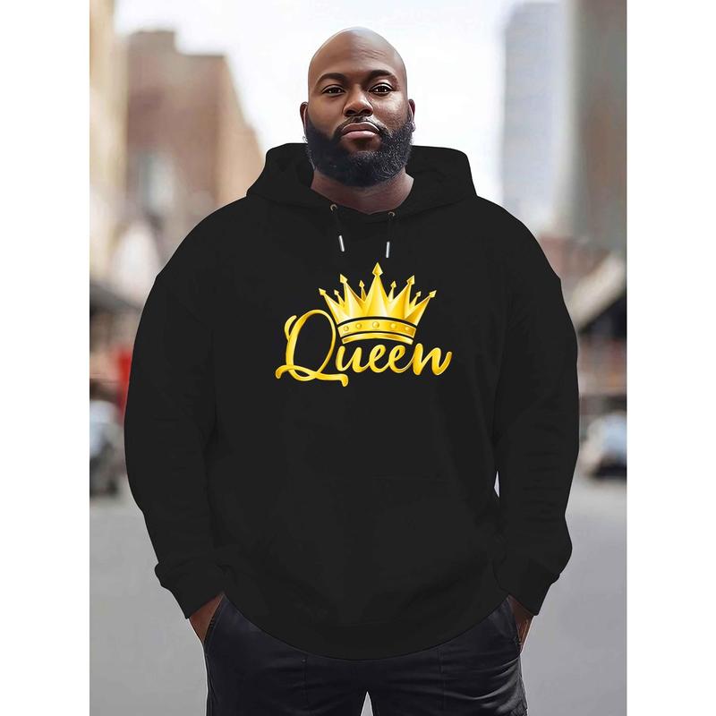 Queen 2024 Men's Fashion Hoodie-Leisure Suit Headband Kangaroo Pocket, Soft Polyester Blending, Suitable for Autumn and Winter, plus Size