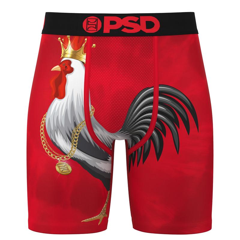 PSD Men's Red Cocky Boxer Brief - Standard Length 7 Inch Inseam, Moisture-Wicking 4-Way Stretch Fabric