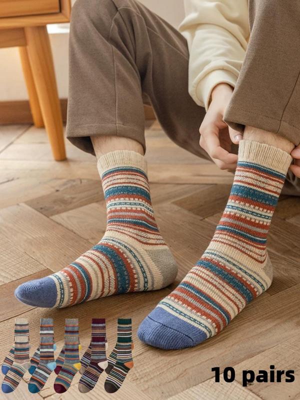 Men's Ethnic Pattern Crew Socks, Casual Comfy Warm Socks for Fall & Winter, Men's Socks for Daily Wear, Fall Wear, Fallfreshness