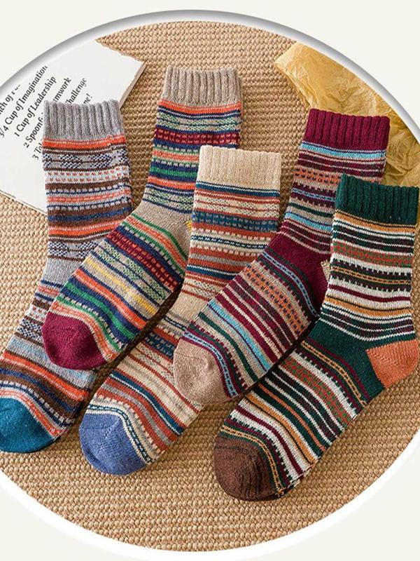 Men's Ethnic Pattern Crew Socks, Casual Comfy Warm Socks for Fall & Winter, Men's Socks for Daily Wear, Fall Wear, Fallfreshness