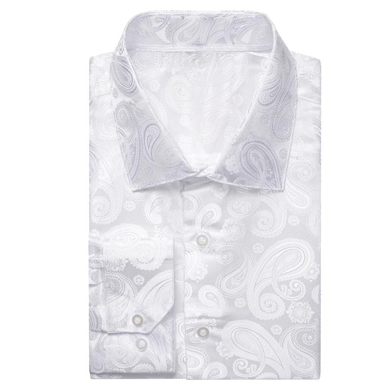 Men s Dressshirt  Long Sleeve White Formal Shirts Jacquard Paisley Top Collar Casual Classic Menswear