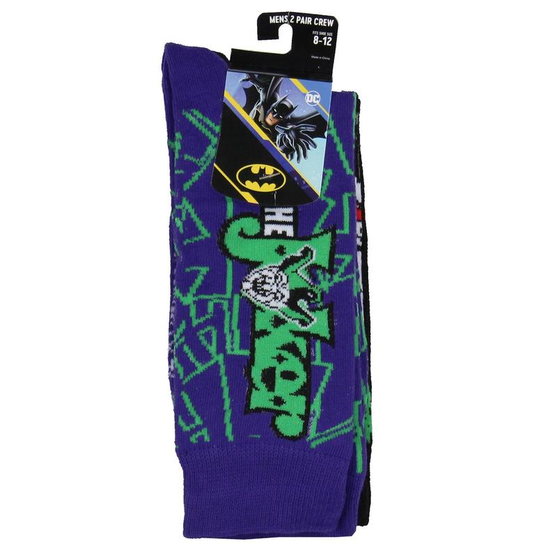 DC Comics Men's The Joker Inspired Designs 2-Pack Adult Novelty Mid-Calf Crew Socks Fits Shoe Sizes 8-12