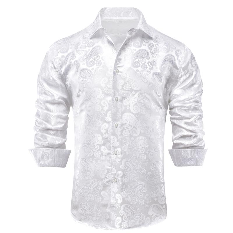 Men s Dressshirt  Long Sleeve White Formal Shirts Jacquard Paisley Top Collar Casual Classic Menswear