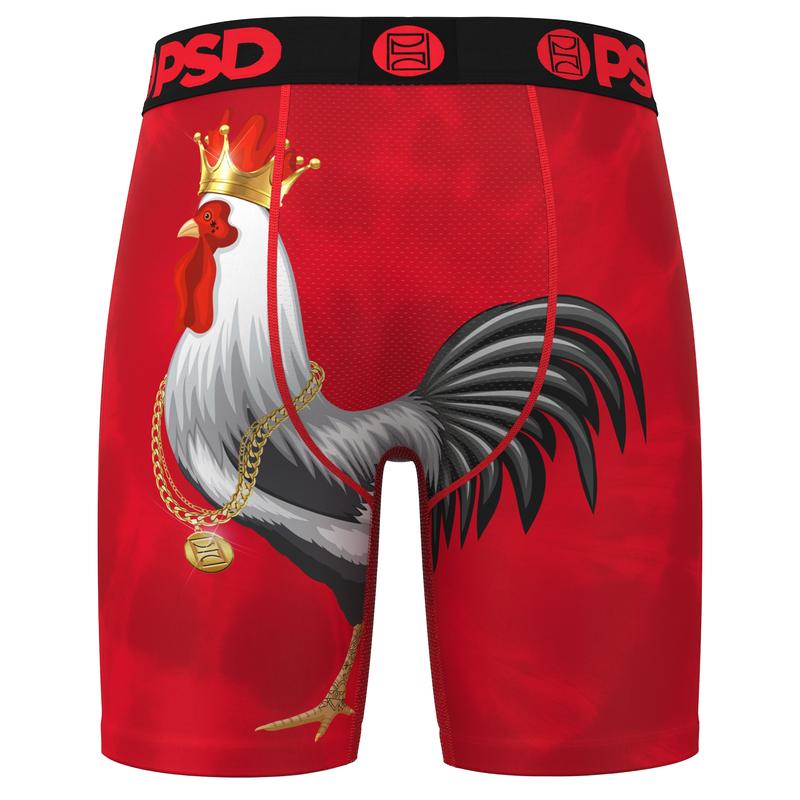 PSD Men's Red Cocky Boxer Brief - Standard Length 7 Inch Inseam, Moisture-Wicking 4-Way Stretch Fabric