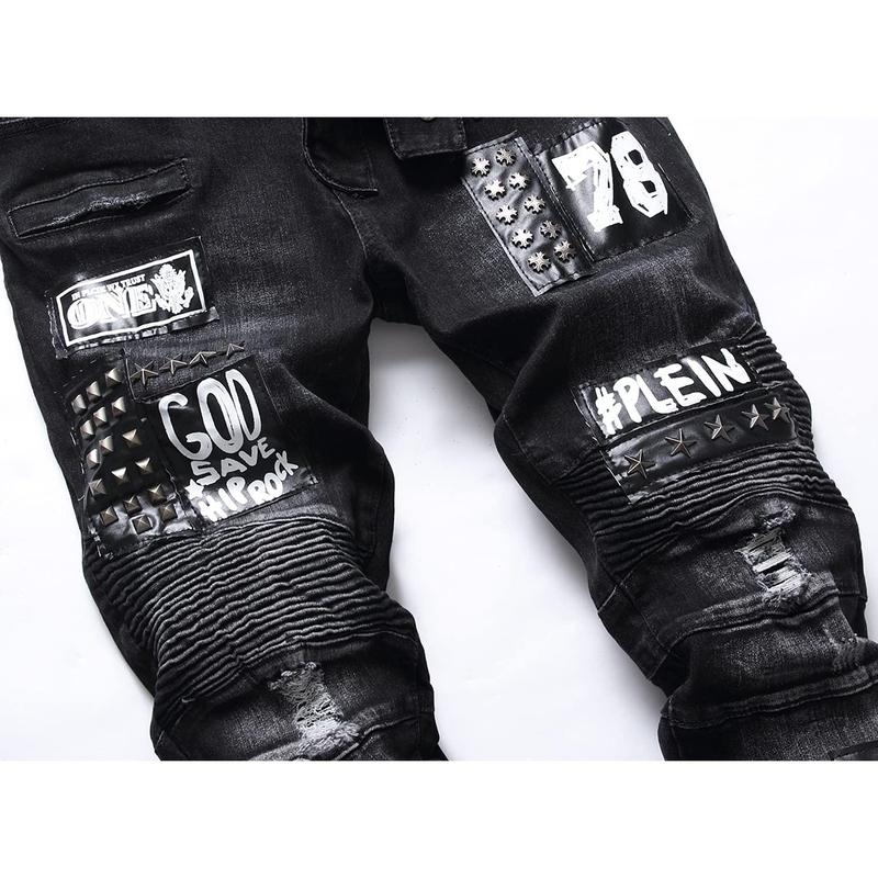 Men's Fashion Designer Jeans for men Distressed Slim Fit Street Style Denim Clothing Pants