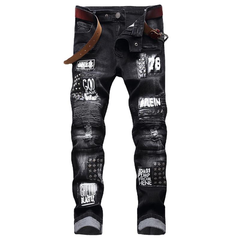 Men's Fashion Designer Jeans for men Distressed Slim Fit Street Style Denim Clothing Pants