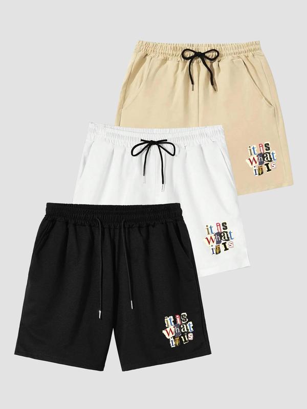 Men's Cartoon Letter Print Drawstring Shorts, Casual Elastic Waist Slant Pocket Shorts, Men's Bottoms for Daily Wear