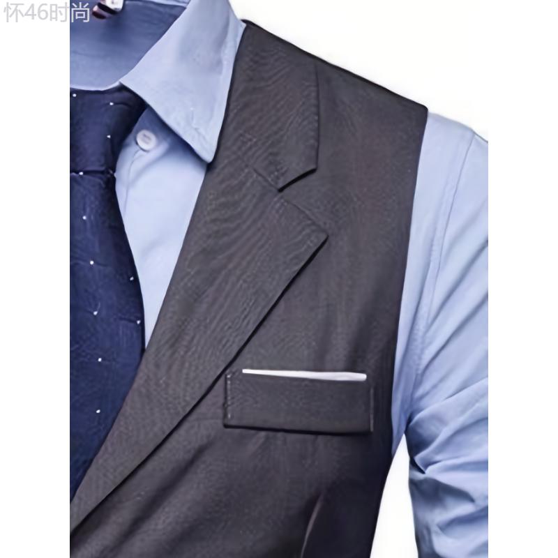 V Neck Smart Suit Vest, Men's Casual Retro Style Solid Color Single Breasted Waistcoat For Spring Fall Dinner Suit Match Collar Menswear