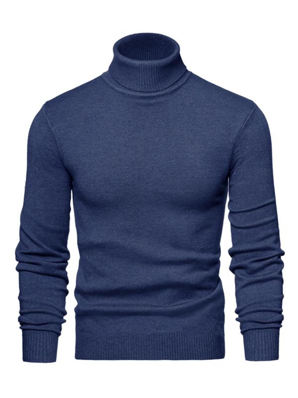 Men's Solid High Neck   Sweater, Regular Fit Casual Long Sleeve Jumper for Fall & Winter, Men's Knitwear for Daily Wear