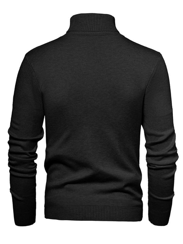 Men's Solid High Neck   Sweater, Regular Fit Casual Long Sleeve Jumper for Fall & Winter, Men's Knitwear for Daily Wear