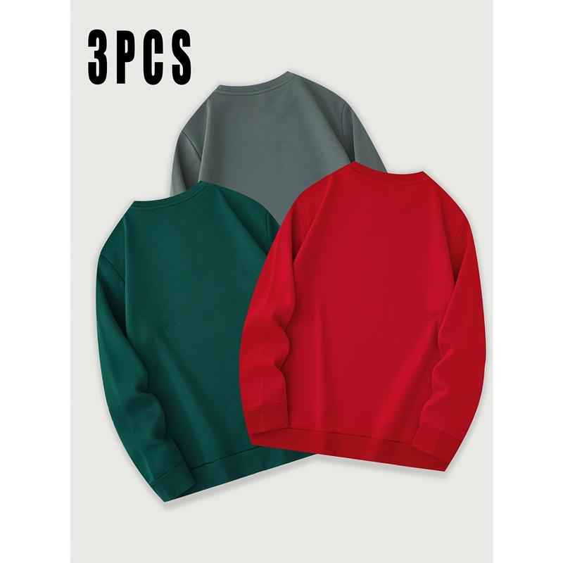 Men's Casual 3pcs Sweatshirt Set - Solid Color, Crew Neck with Drawstring Detail, Polyester Blend, Machine Washable - Perfect for All Seasons