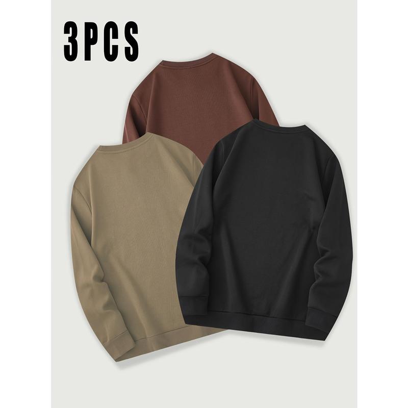 Men's Casual 3pcs Sweatshirt Set - Solid Color, Crew Neck with Drawstring Detail, Polyester Blend, Machine Washable - Perfect for All Seasons