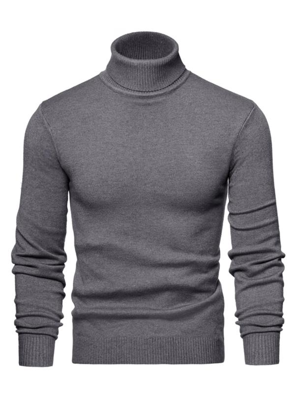 Men's Solid High Neck   Sweater, Regular Fit Casual Long Sleeve Jumper for Fall & Winter, Men's Knitwear for Daily Wear