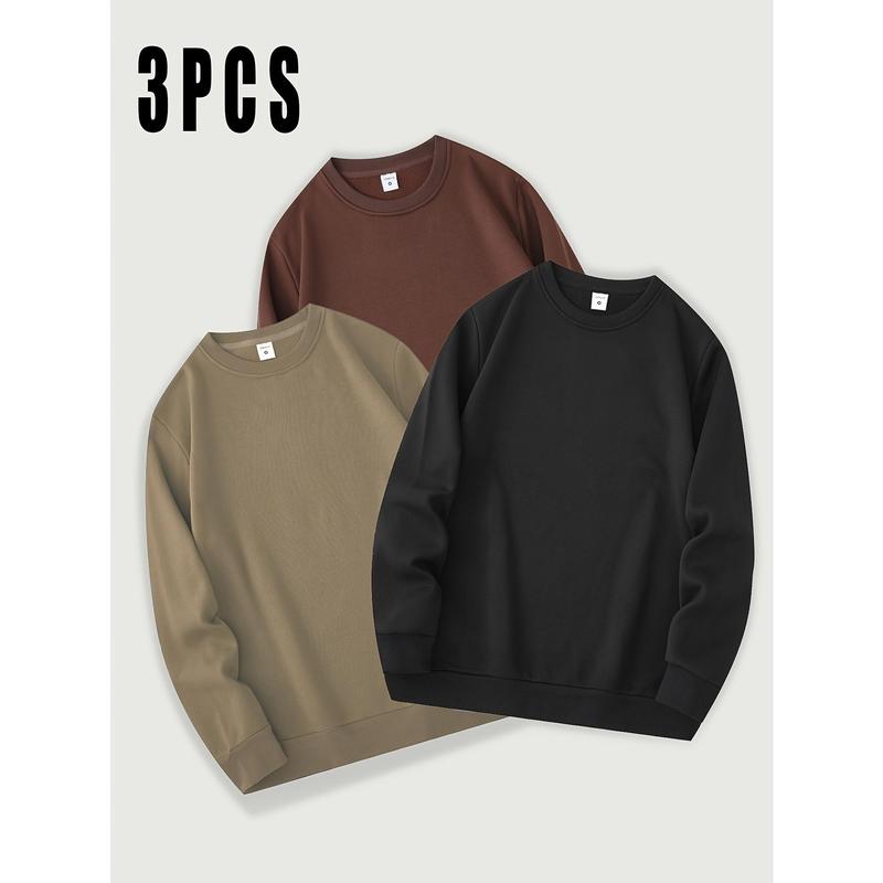 Men's Casual 3pcs Sweatshirt Set - Solid Color, Crew Neck with Drawstring Detail, Polyester Blend, Machine Washable - Perfect for All Seasons