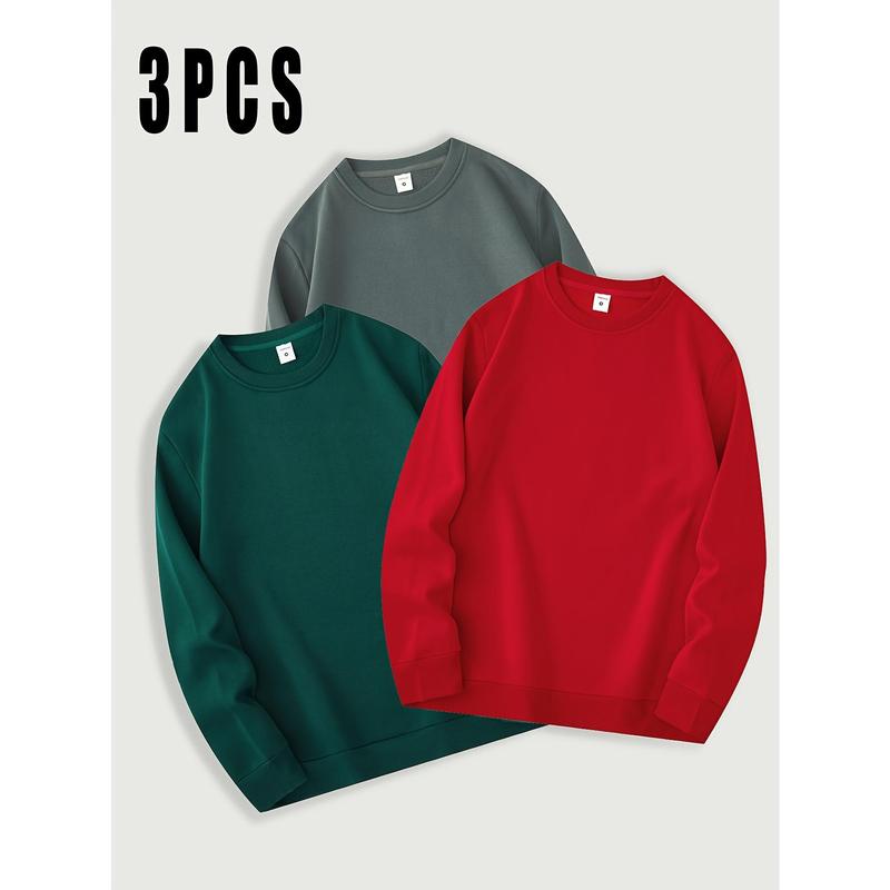 Men's Casual 3pcs Sweatshirt Set - Solid Color, Crew Neck with Drawstring Detail, Polyester Blend, Machine Washable - Perfect for All Seasons