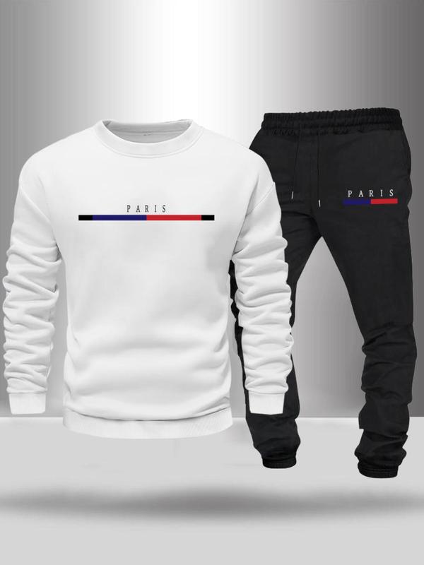 Men's Letter Print Sweatshirt & Pocket Sweatpants Set, Casual Long Sleeve Round Neck Pullover & Jogger Pants, Two-piece Outfits for Fall & Winter