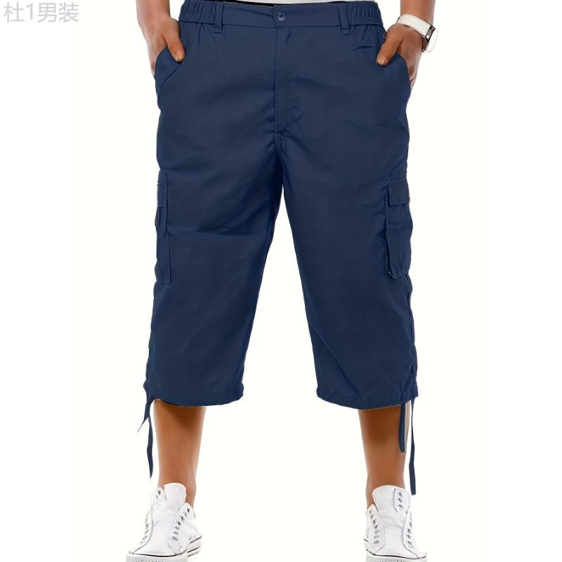 Men's Casual Cargo Shorts with Adjustable Drawstring Waist and Secure Zip Pockets - Comfort Fit for Outdoor and Summer Wear Menswear Polyester