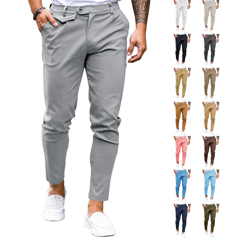 Runcati summer outfits 2024 Mens Chinos Slim Fit Pants Flat Front Stretch Skinny Tapered Dress Pants Comfort Casual Solid Trousers