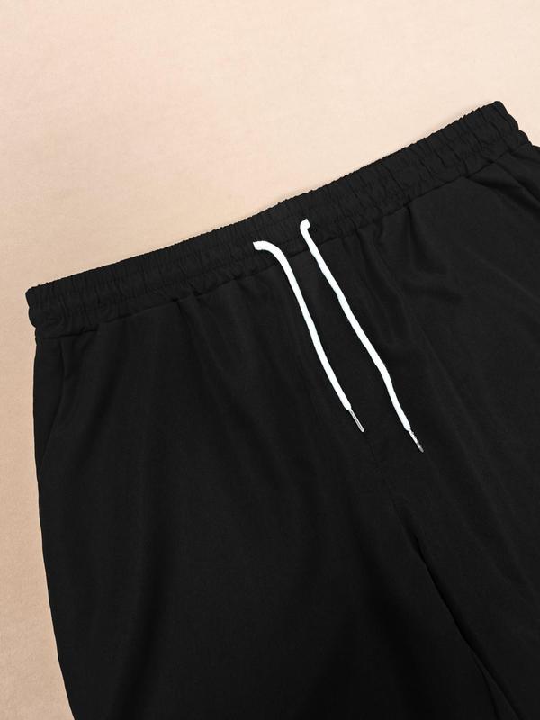  Men's Solid Drawstring Waist Shorts, Loose Casual Pocket Shorts for Summer, Men's Bottoms for Daily Wear